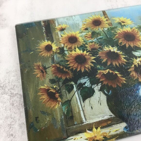 Rustic Sunflower Oil Painting Glass Cutting Board - Picture 6 of 13